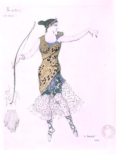 Anna Pavlova klædte sig ud som Diana af Leon Bakst