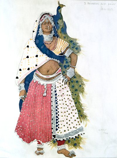 Bayadere med påfugl, balletkostumedesign, 1911 af Leon Bakst