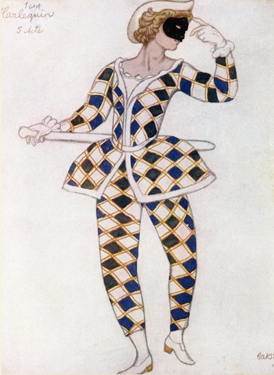 Kostumedesign til Harlequin, fra Tornerose, 1921 af Leon Bakst
