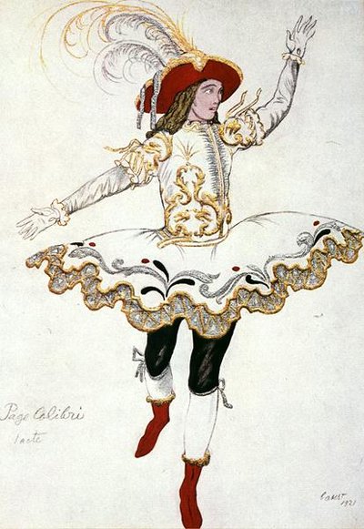 Kostumedesign til The Pageboy of the Fairy Humming Bird, fra Sleeping Beauty af Leon Bakst