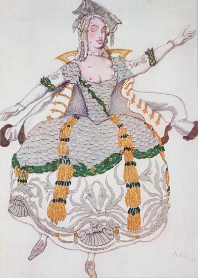 Kostumedesign til en Mazurka (Lady), fra Tornerose af Leon Bakst