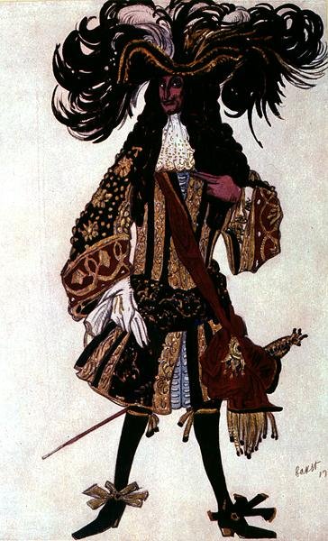 Kostumedesign til en naboprins, fra Tornerose af Leon Bakst
