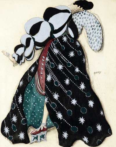 Kostumedesign til balletten ""La Legende de Joseph"" af R. Strauss - Bakst, Leon (1866-1924) - 1914 - Akvarel, Gouache på papir - 33x28 - Privat samling af Leon Bakst