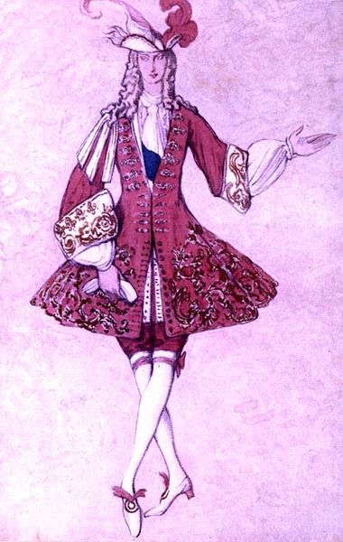 Kostumedesign til Prinsessens Side, fra Tornerose af Leon Bakst