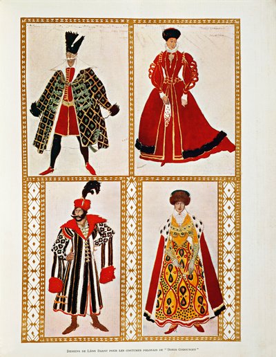 Kostumer til Polonaise Boris Godunov af Modest Mussorgskij (akvarel) af Leon Bakst