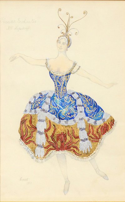 Den fortryllede prinsesse. Kostumedesign til balletten The Sleeping Princess, 1921 af Leon Bakst