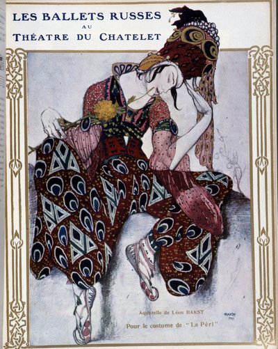 Les Ballets Russians au theater du Chatelet: kostume til "" La Peri"" - akvarel af Bakst, cov. i "" Comoedia illustreret"" af Leon Bakst