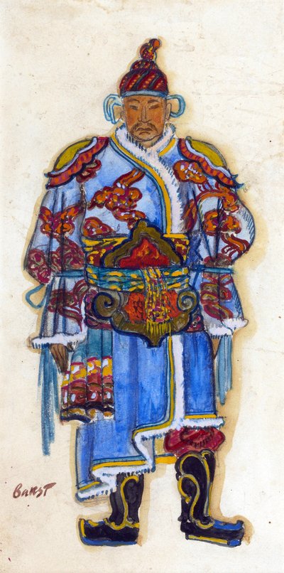 Orientalsk kostumedesign (akvarel og gouache på papir) af Leon Bakst