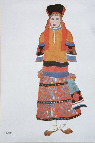 Bondekvinde. Kostumedesign til Vaudeville Old Moscow på Théâtre Femina i Paris, 1922 af Leon Bakst