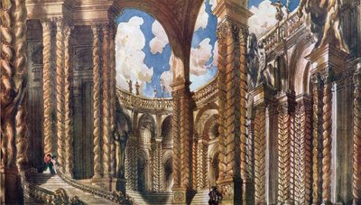 Landskabsdesign til trolovelsen, fra Tornerose, 1921 af Leon Bakst