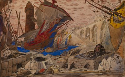 Scenografi til La Pisanelle eller parfumeret død af Gabriele dAnnunzio, 1913 af Leon Bakst