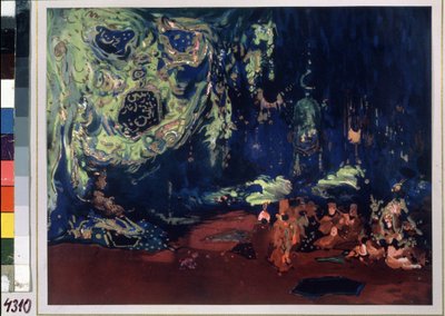 dekoration til balletten "Sheherazade"" instrueret af Nicolas (Nikolai) Rimski Korsakov (Rimski-Korsakov) (1844-1908) af Leon Bakst