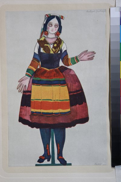den italienske dukke, kostume til balletten "La Boutique Fantasque" instrueret af Gioachino Rossini af Leon Bakst