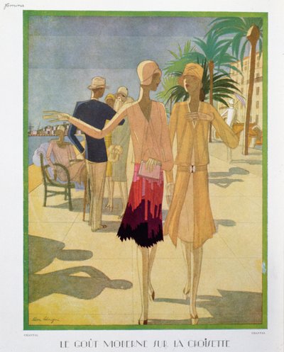 Moderigtige mennesker slentrer på Croisette-promenaden i Cannes, illustration fra 