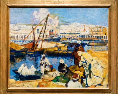 Indskibning i Algiers havn (olie på lærred) af Leon Cauvy