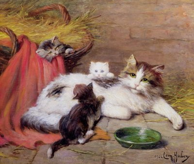 Kat med killinger, 1924 af Leon Charles Huber