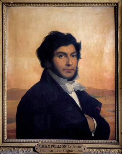 Portræt af Jean-Francois (Jean Francois) Champollion (1790-1832), fransk egyptolog, dechifrerer af hieroglyffer. Maleri af Leon af Léon Cogniet
