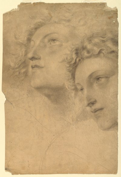 Tegning, To kvindehoveder, 1886-92 af Leon Dabo