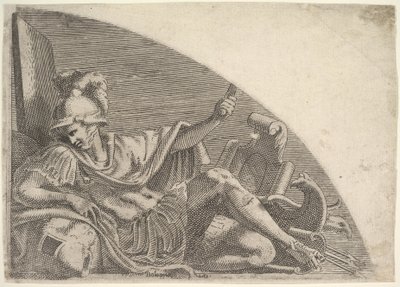 Mars siddende midt i trofæer, 1540-56. af Leon Davent