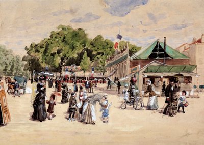 Gåturen til messeområdet. Maleri af Leon Joseph Voirin (1833-1887) af Leon Joseph Voirin