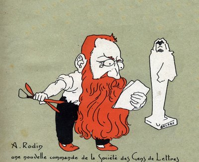 Tegneserie af Auguste Rodin med en ny bestilling fra Societe des gens de lettres (Skulptur af Balzac) - Illustration af Leon Lebegue (1863-1944) - Indgravering i "" Le sun-du-dimanche"" af Leon Lebegue