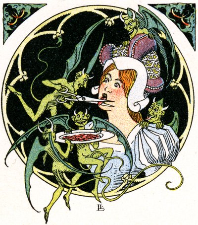 Djævle mejsler en kvindes tunge ud af Leon Lebegue