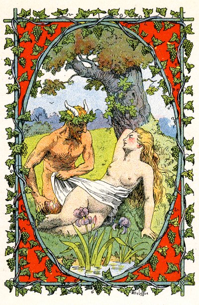 En faun afslører den nøgne krop af en sovende nymfe af Leon Lebegue