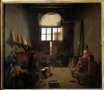 Interiør af Davids atelier på College of Four Nations i 1814 (nuværende Institut de France). Maleri af Mathieu Cochereau (1793-1817) af Leon Mathieu Cochereau