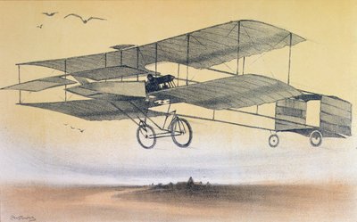 En flyvning af Farman Brothers før 1914 (farve litho) af Leon Pousthomis