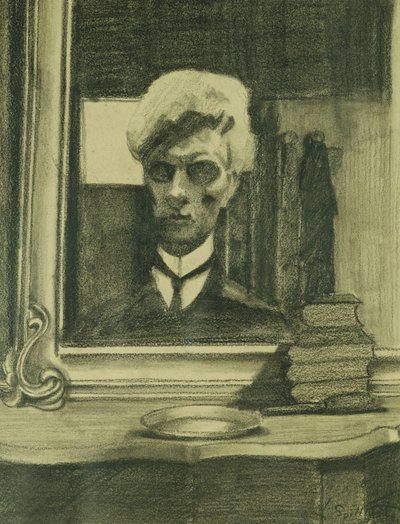 Selvportræt; Autoportræt, ca. 1907 (kul og farveblyant på buff-papir) af Leon Spilliaert