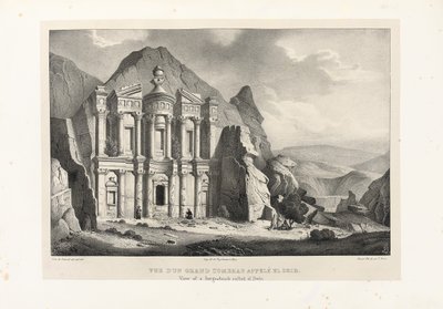 Udsigt over en stor grav kaldet El Deir, Petra, 1830 af Leon de Laborde