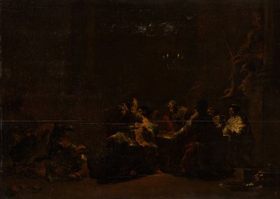 Pashur slår Jeremias i templet, ca. 1648 (olie på panel) af Leonaert Bramer