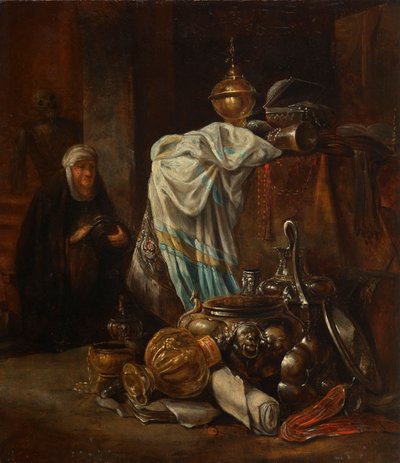 Stilleben med Orientalia og metalfartøjer af Leonaert Bramer