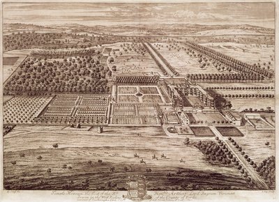 Prospekt af Temple Newsam House fra øst, indgraveret af Jan Kip (ca. 1652-1722) 1702 (gravering) af Leonard (after) Knyff