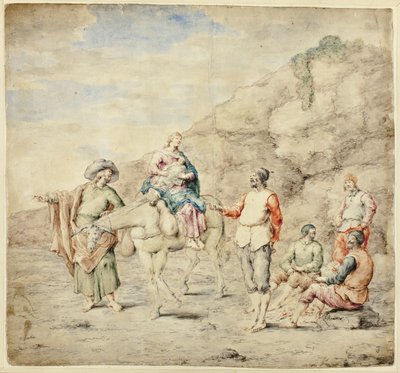 Hellig familie passerer fire mænd af Leonard Bramer