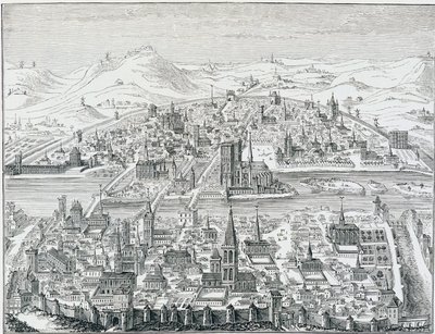 Stort perspektivbillede af Paris i 1607, baseret på gravering af Léonard Gaultier. af Leonard Gaultier