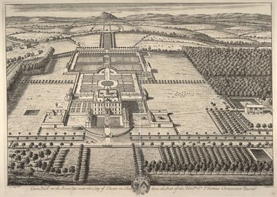 Eaton Hall ved floden Dee nær byen Chester i Cheshire, sæde for den ærede Sir Thomas Grosvenor (gravering) af Leonard Knyff