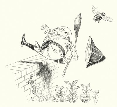 Humpty Dumpty sad på en væg (gravering) af Leonard Leslie Brooke