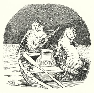 Uglen og fissekatten (litho) af Leonard Leslie Brooke