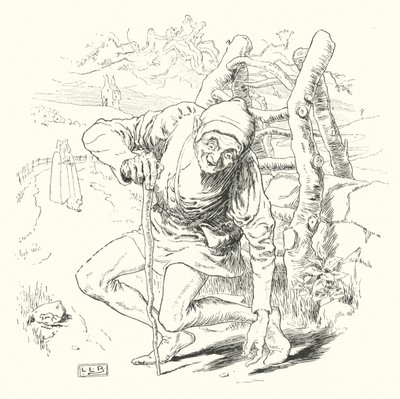 Der var en skæv mand, og han gik en skæv mil (gravering) af Leonard Leslie Brooke