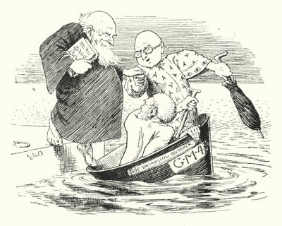 Tre vise mænd fra Gotham, gik til havet i en skål (gravering) af Leonard Leslie Brooke
