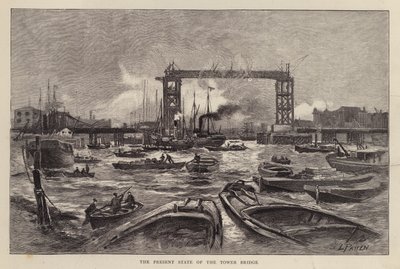 Tower Bridge under opførelse, London af Leonard Patten