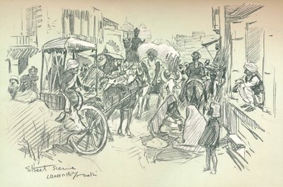 En gadescene i Delhi, c1903 af Leonard Raven Hill