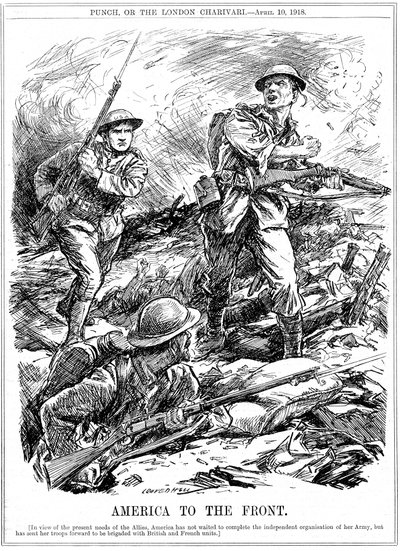 Amerikanske forstærkninger til at hjælpe de allierede tropper før den vigtigste amerikanske hær ankom, 1. verdenskrig, 1918 af Leonard Raven Hill