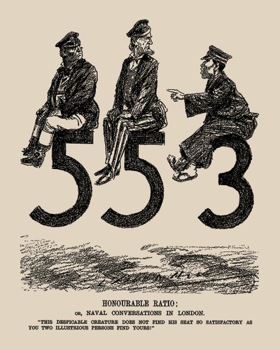 Hæderlige forhold eller flådesamtaler i London. Punch, 1934. af Leonard Raven Hill