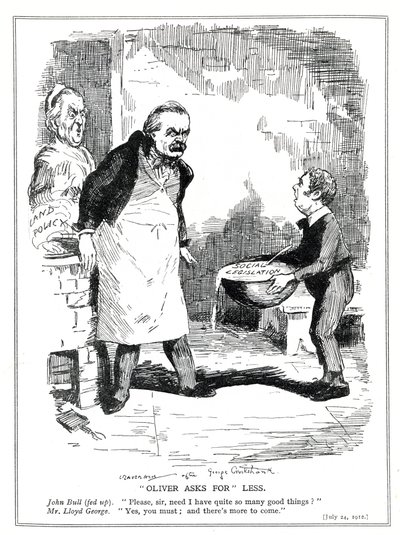 John Bull klager til Lloyd George over, at der er for meget reform i hans sociale lovgivning og jordpolitiske reformer, 1912 af Leonard Raven Hill