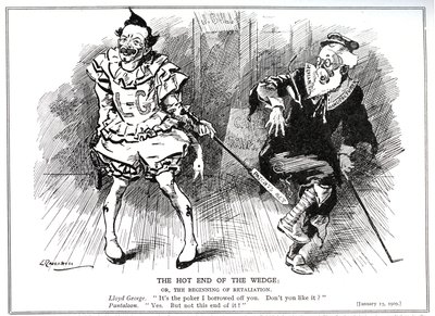 Lloyd George beskyttede som præsident for Board of Trade den britiske industri mod tysk konkurrence ved "Patents and Designs Act" af 1907, 1909 af Leonard Raven Hill