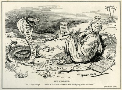 Lloyd George charmerer arbejdsløshedens slange, 1921 af Leonard Raven Hill