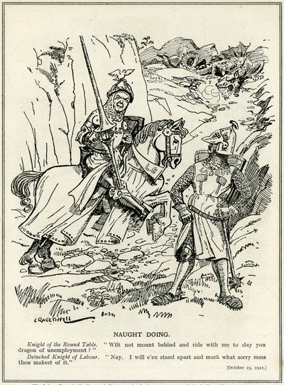 Labour-partiet nægter at slutte sig til Lloyd George i at dræbe arbejdsløshedens drage, 1921 af Leonard Raven Hill