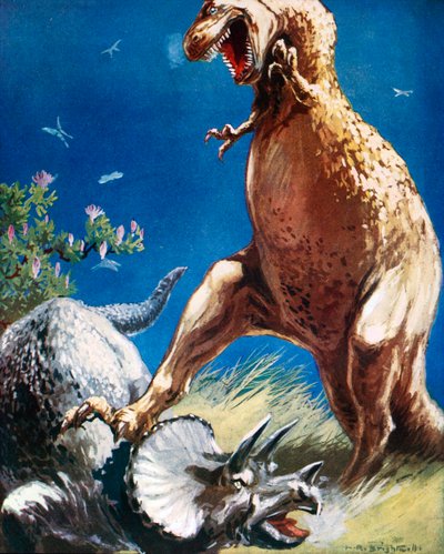 Dinosaurer (farvelitografi) af Leonard Robert Brightwell